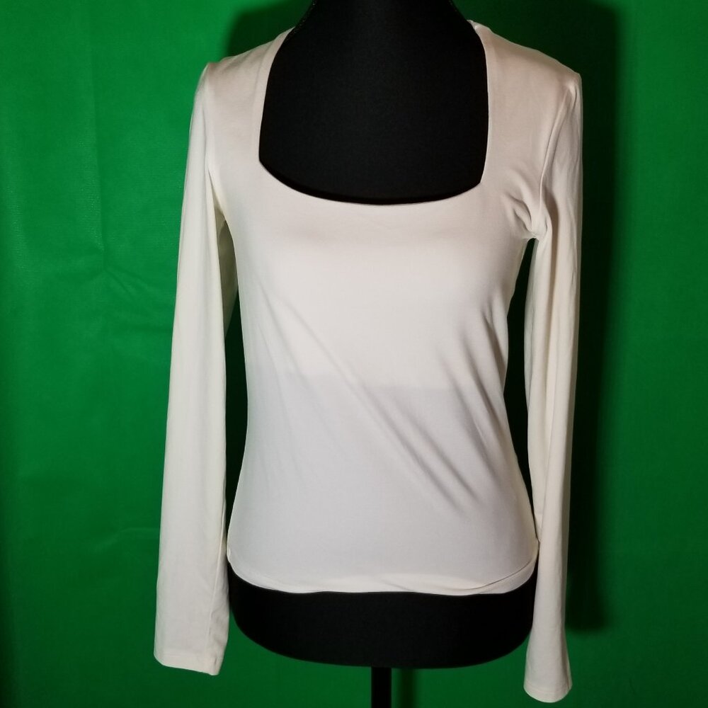 H&M Square Neck Long Sleeve Fitted Top Ivory Everyday Basic Size Small
